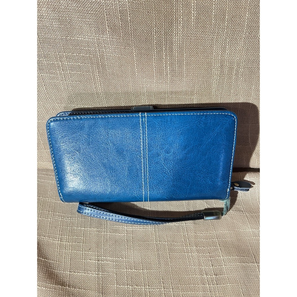 Insifeel Teal Blue Organizer Wallet Flower Snap Zip Around Wristlet 7.5x4.5 - Picture 9 of 14